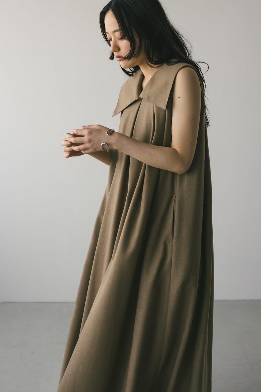 ビッグカラーフレアワンピース L/BRN S