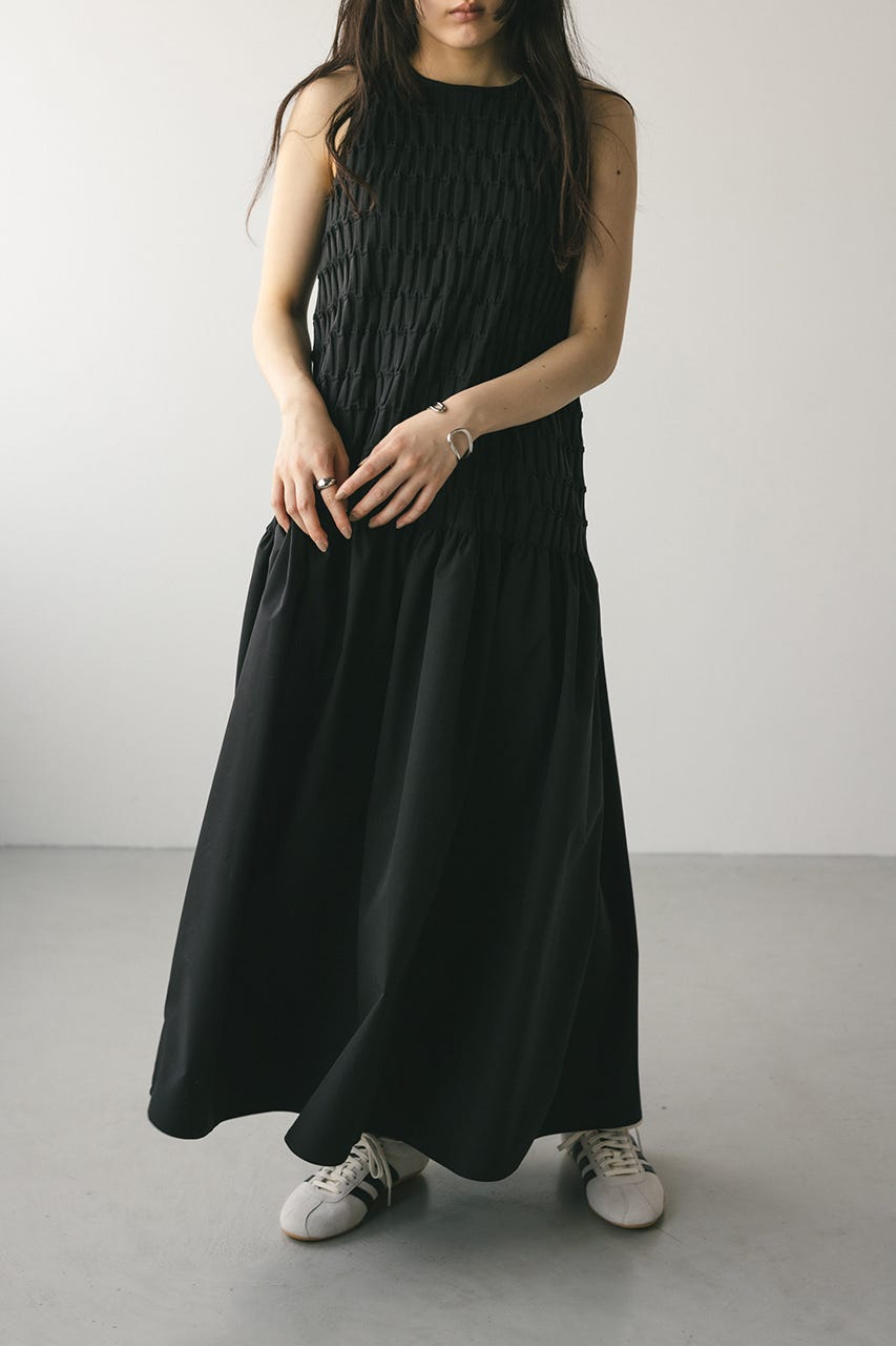 クロシェドッキングティアードワンピース BLK S