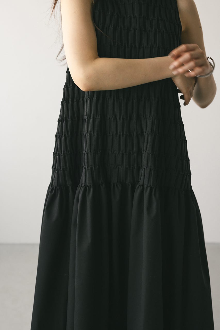 クロシェドッキングティアードワンピース BLK S