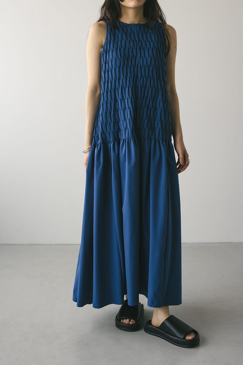 クロシェドッキングティアードワンピース BLU M