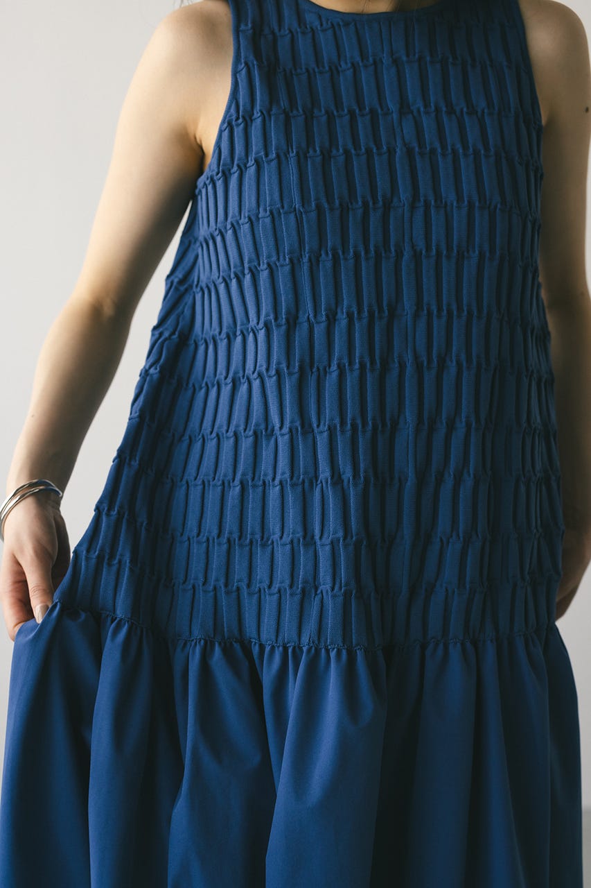 クロシェドッキングティアードワンピース BLU M