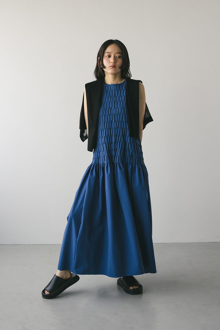 クロシェドッキングティアードワンピース BLU M