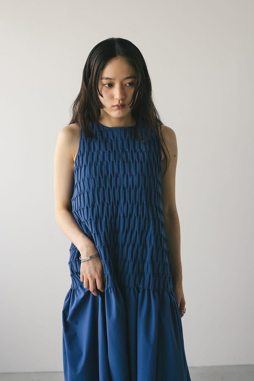 クロシェドッキングティアードワンピース BLU M