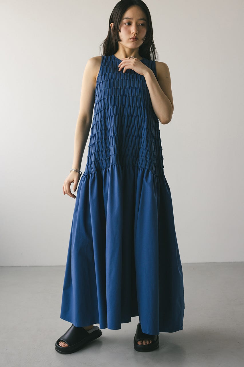 クロシェドッキングティアードワンピース BLU M