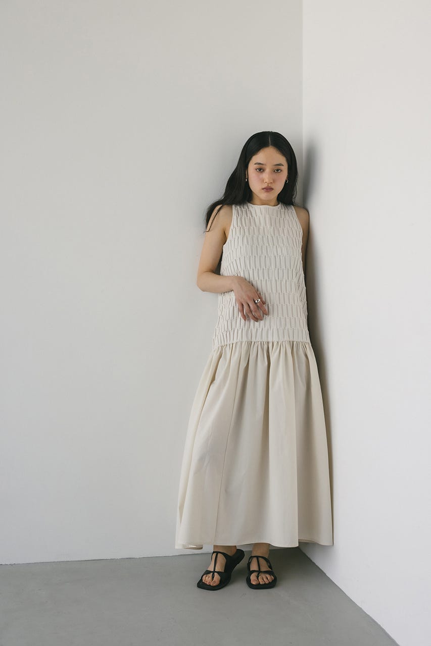 クロシェドッキングティアードワンピース WHT M