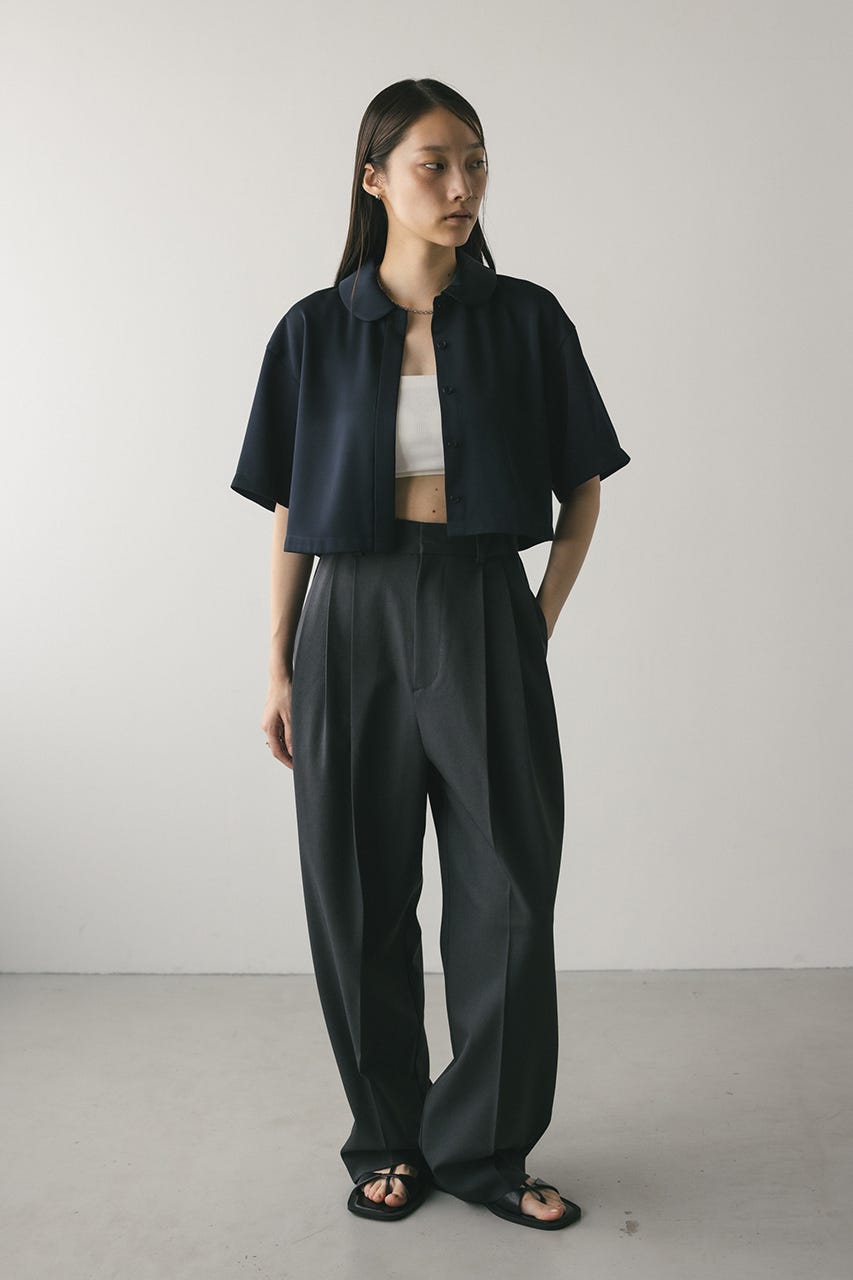 NOBLE シボサテンレイヤースリーブブラウス　ブラック　未使用 前後2WAY】レイヤード風サテンブラウス(ブラウス・シャツ