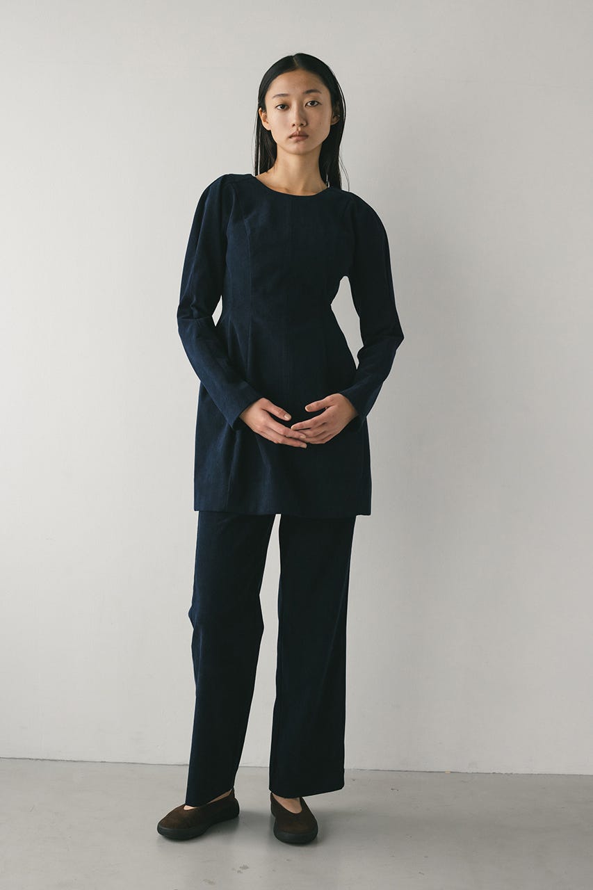 コーデュロイセミフレアパンツ NVY M