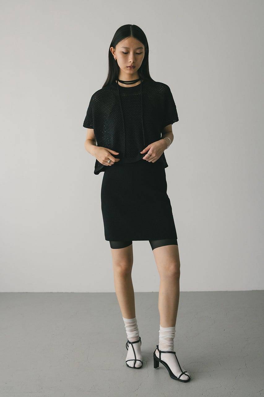 ルーズクロシェニットトップ BLK FREE