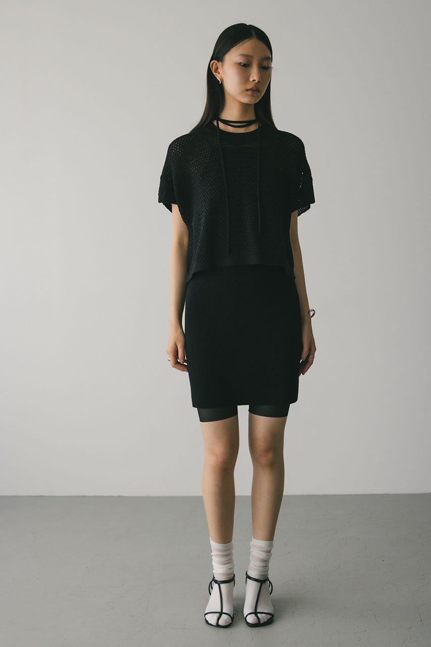 ルーズクロシェニットトップ BLK FREE