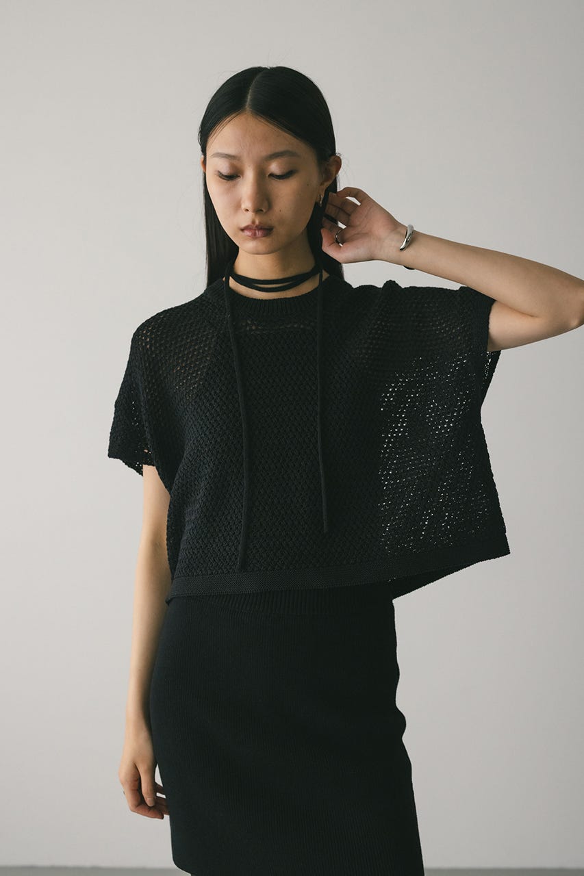 ルーズクロシェニットトップ BLK FREE