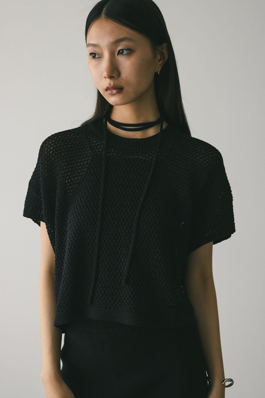 ルーズクロシェニットトップ BLK FREE