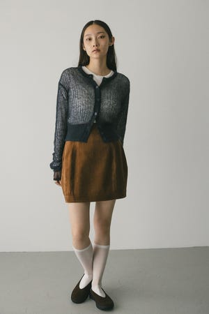 レイヤースリーブモヘアミックスニットカーデ