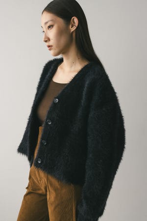 ダブルクロスシャギーニットカーデ