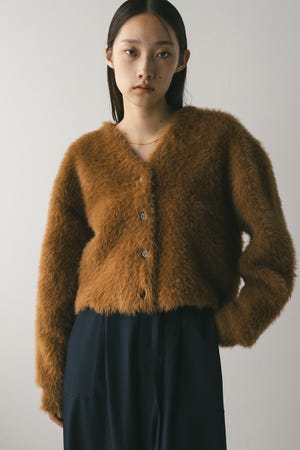 ダブルクロスシャギーニットカーデ