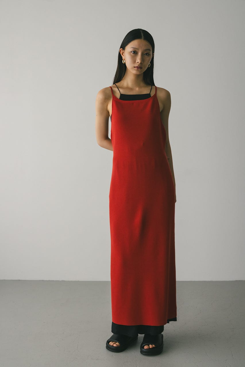 ナローシルエットニットワンピース RED M