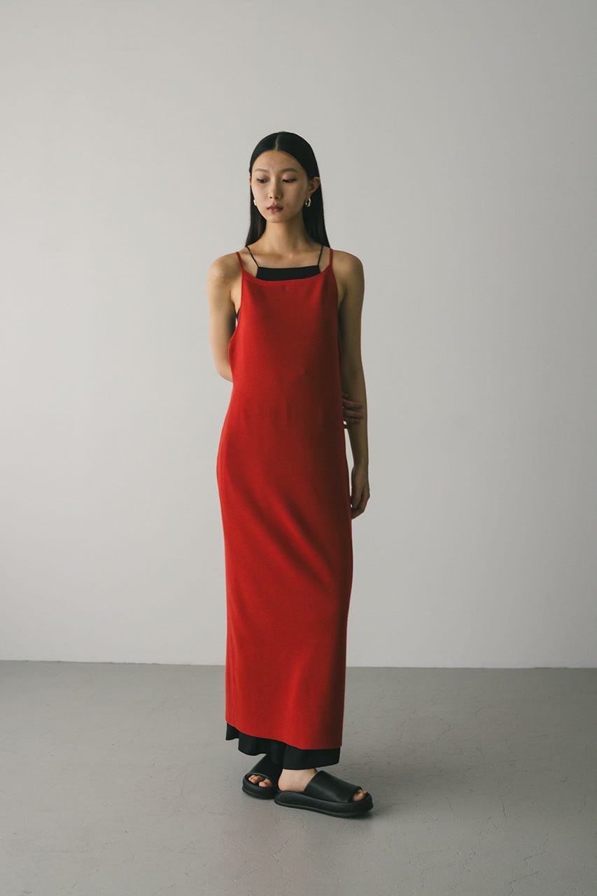 ナローシルエットニットワンピース RED M