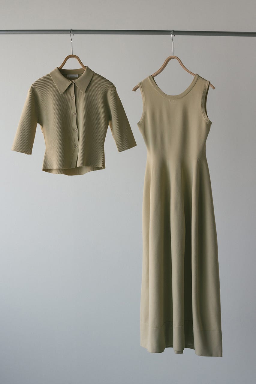 2ピースハーフスリーブポロニットワンピース BEG M