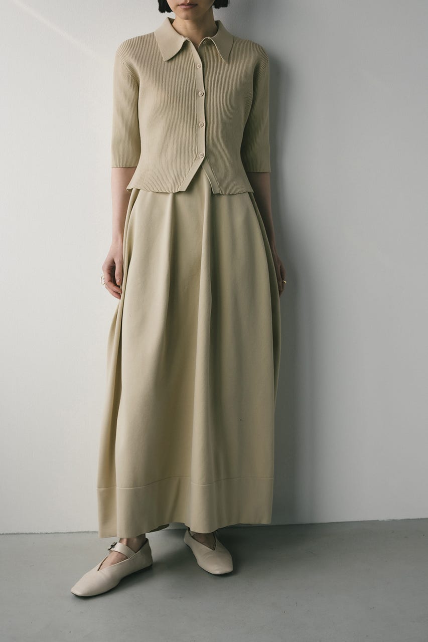 2ピースハーフスリーブポロニットワンピース BEG M