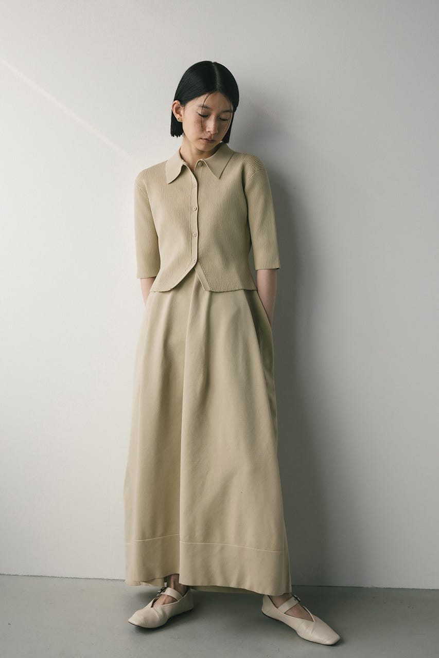 2ピースハーフスリーブポロニットワンピース BEG M