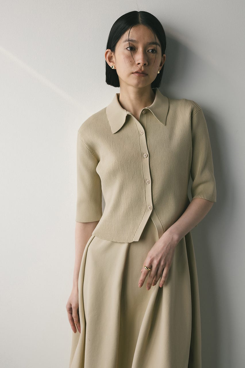 2ピースハーフスリーブポロニットワンピース BEG M