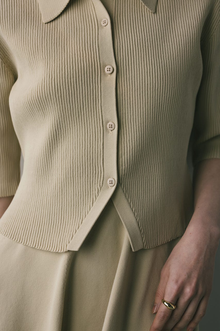 2ピースハーフスリーブポロニットワンピース BEG M