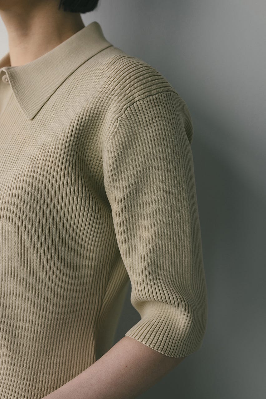 2ピースハーフスリーブポロニットワンピース BEG M