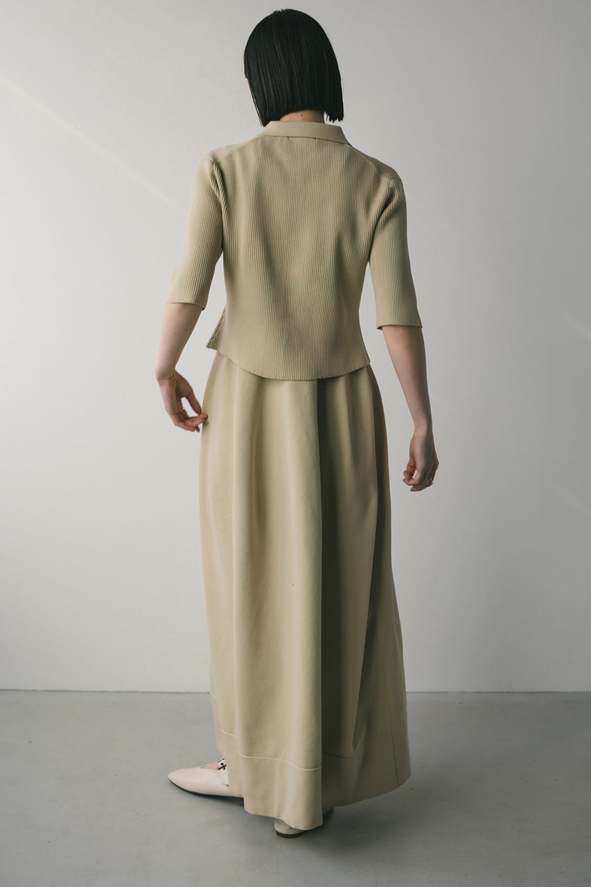 2ピースハーフスリーブポロニットワンピース BEG M