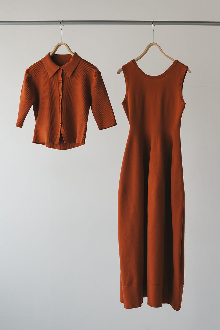 2ピースハーフスリーブポロニットワンピース D/ORG M