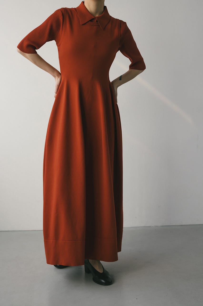 2ピースハーフスリーブポロニットワンピース D/ORG M