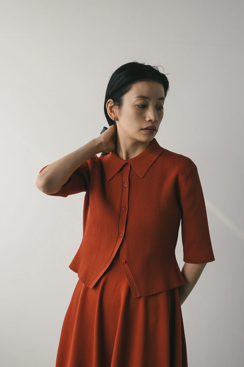 2ピースハーフスリーブポロニットワンピース D/ORG M