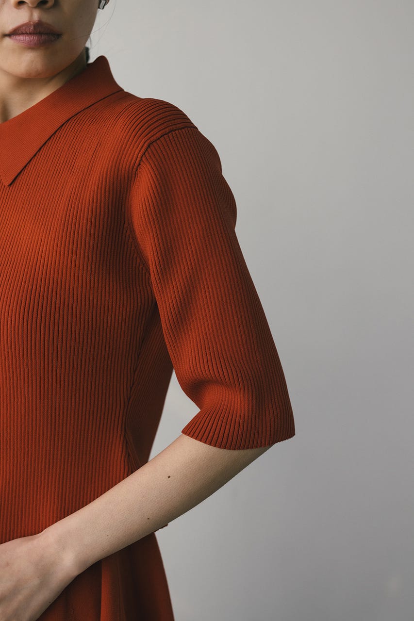 2ピースハーフスリーブポロニットワンピース D/ORG M