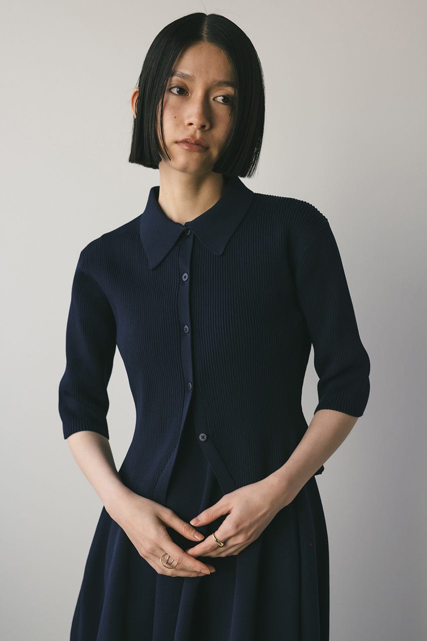 2ピースハーフスリーブポロニットワンピース NVY M