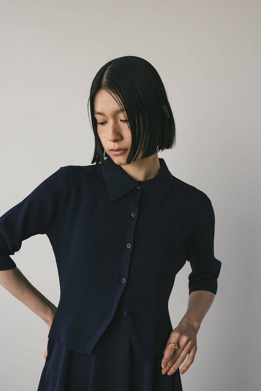 2ピースハーフスリーブポロニットワンピース NVY M