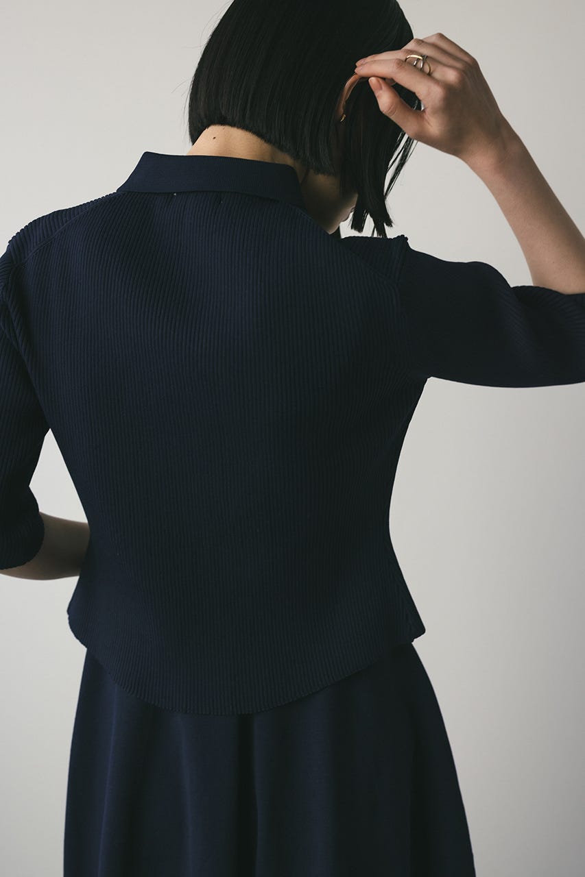 2ピースハーフスリーブポロニットワンピース NVY M