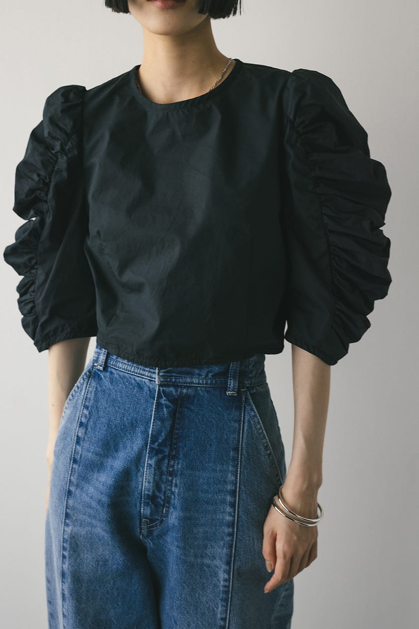 ショルダーギャザーブラウス BLK S