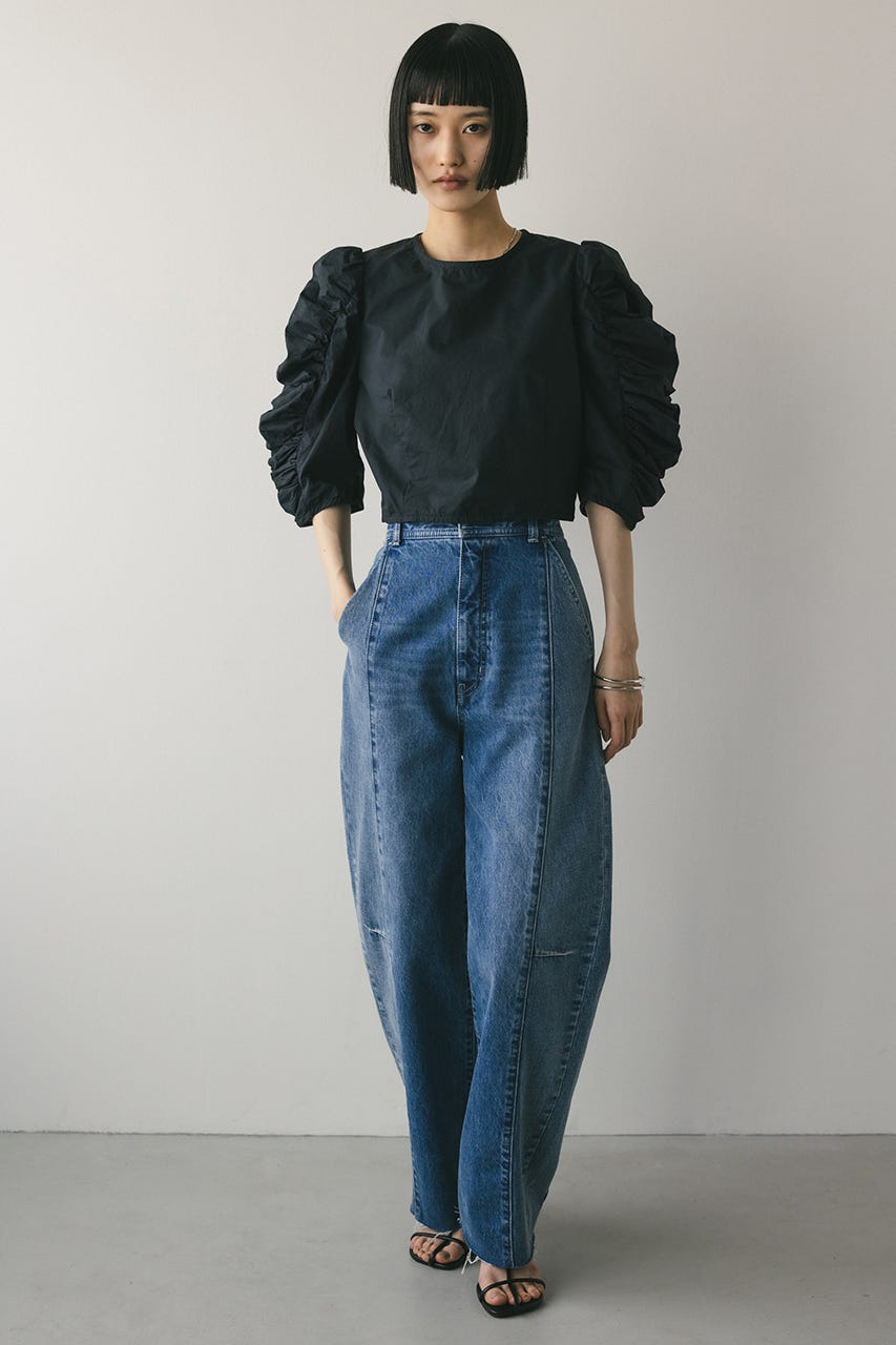 ショルダーギャザーブラウス BLK S