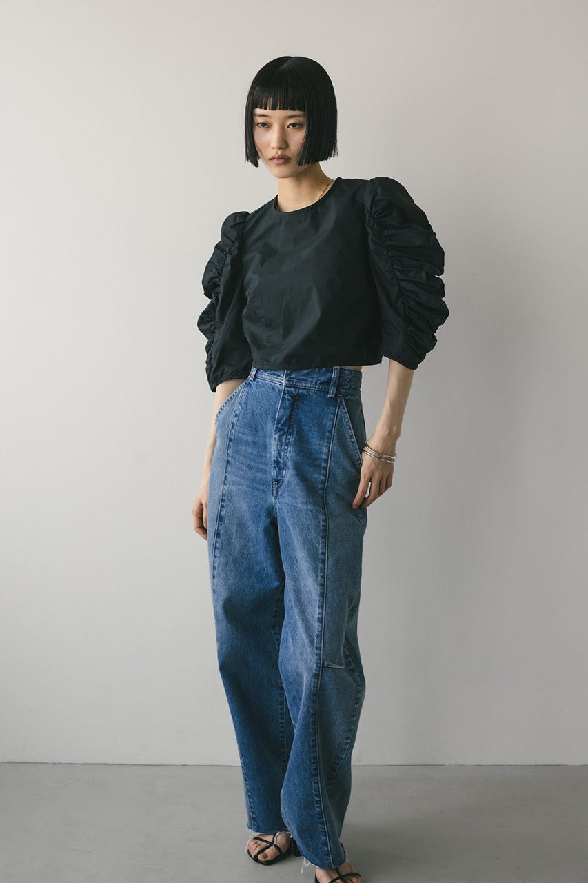 ショルダーギャザーブラウス BLK S