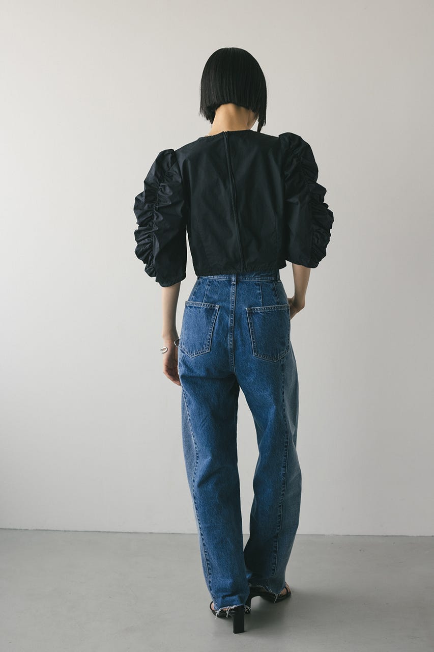 ショルダーギャザーブラウス BLK S