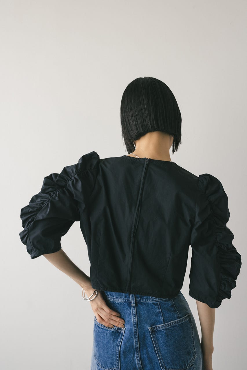 ショルダーギャザーブラウス BLK S