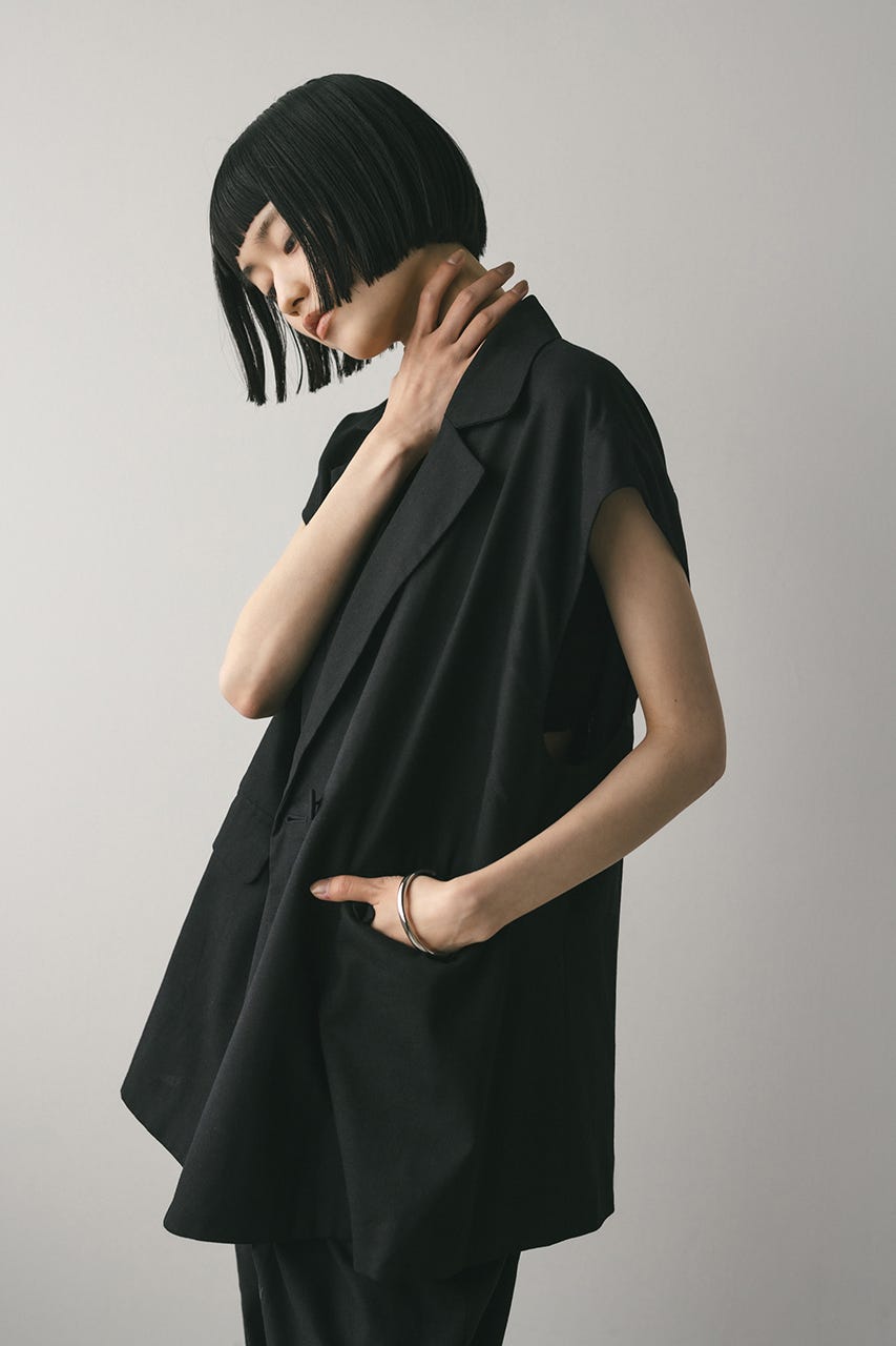 リネンミックスルーズベスト BLK FREE