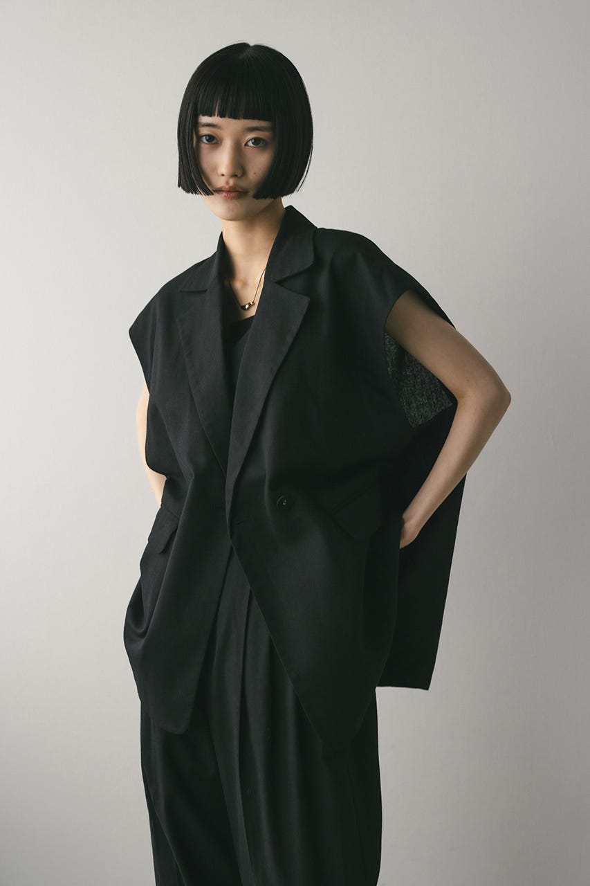 リネンミックスルーズベスト BLK FREE