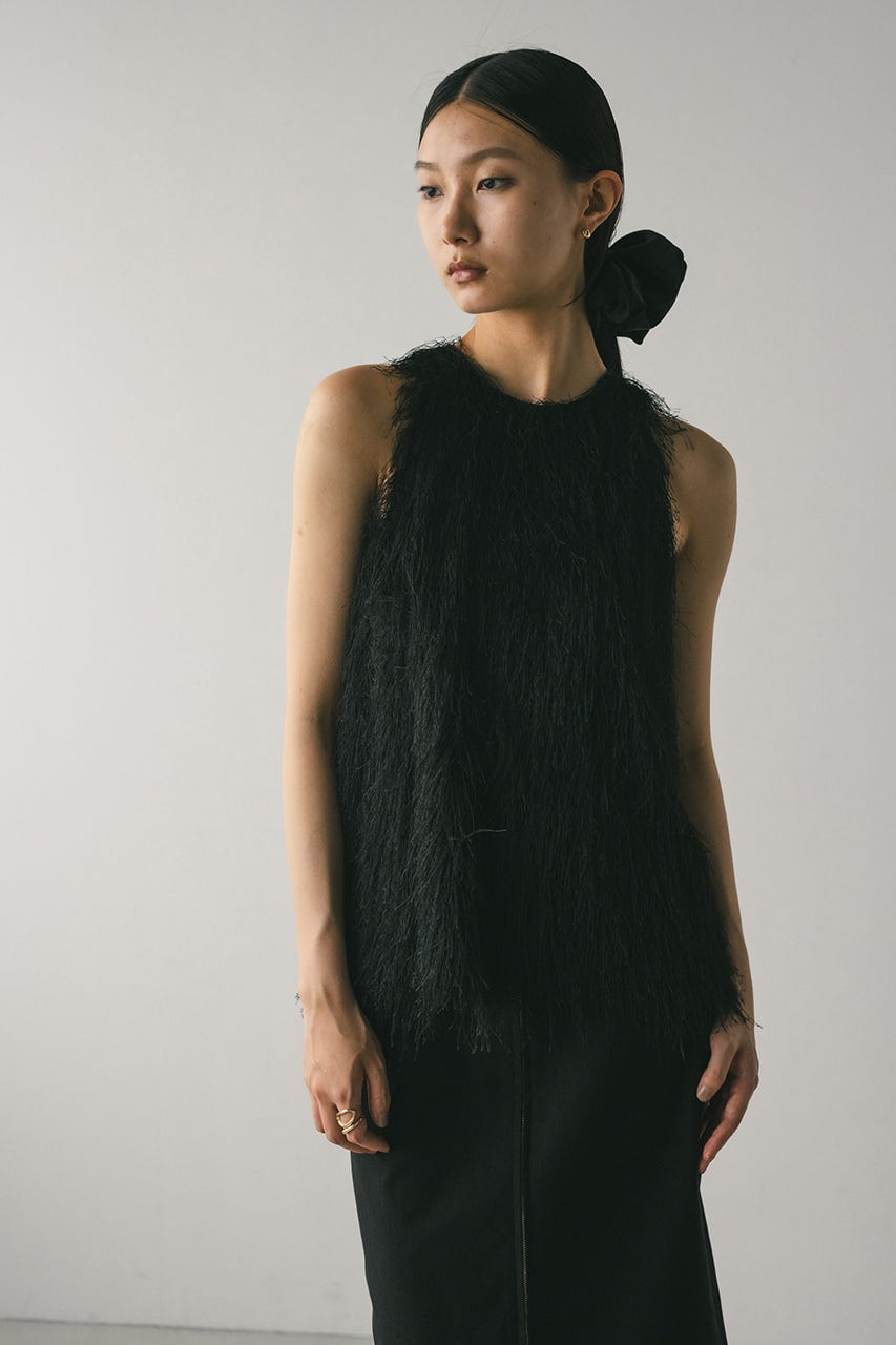 フリンジルーズトップ BLK FREE