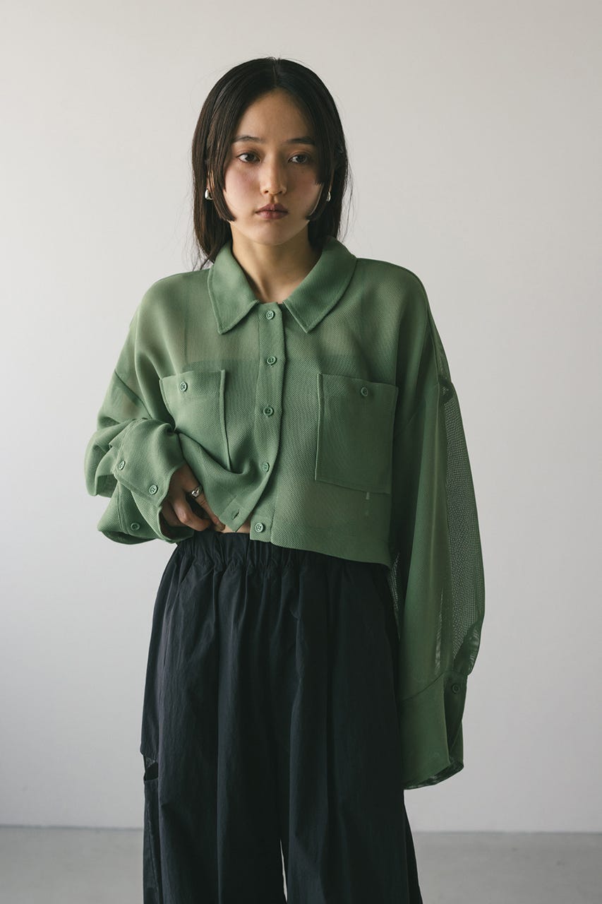 ブラウス シャツ ワイドスリーブメッシュショートシャツ レディース STYLEMIXER | ワイドスリーブメッシュショートシャツ (シャツ