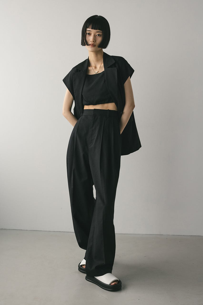 リネンミックスタックパンツ BLK M