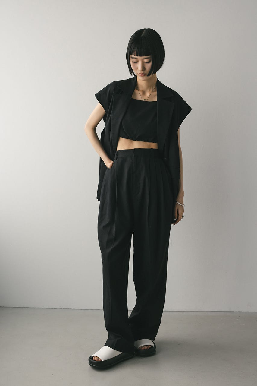 リネンミックスタックパンツ BLK M