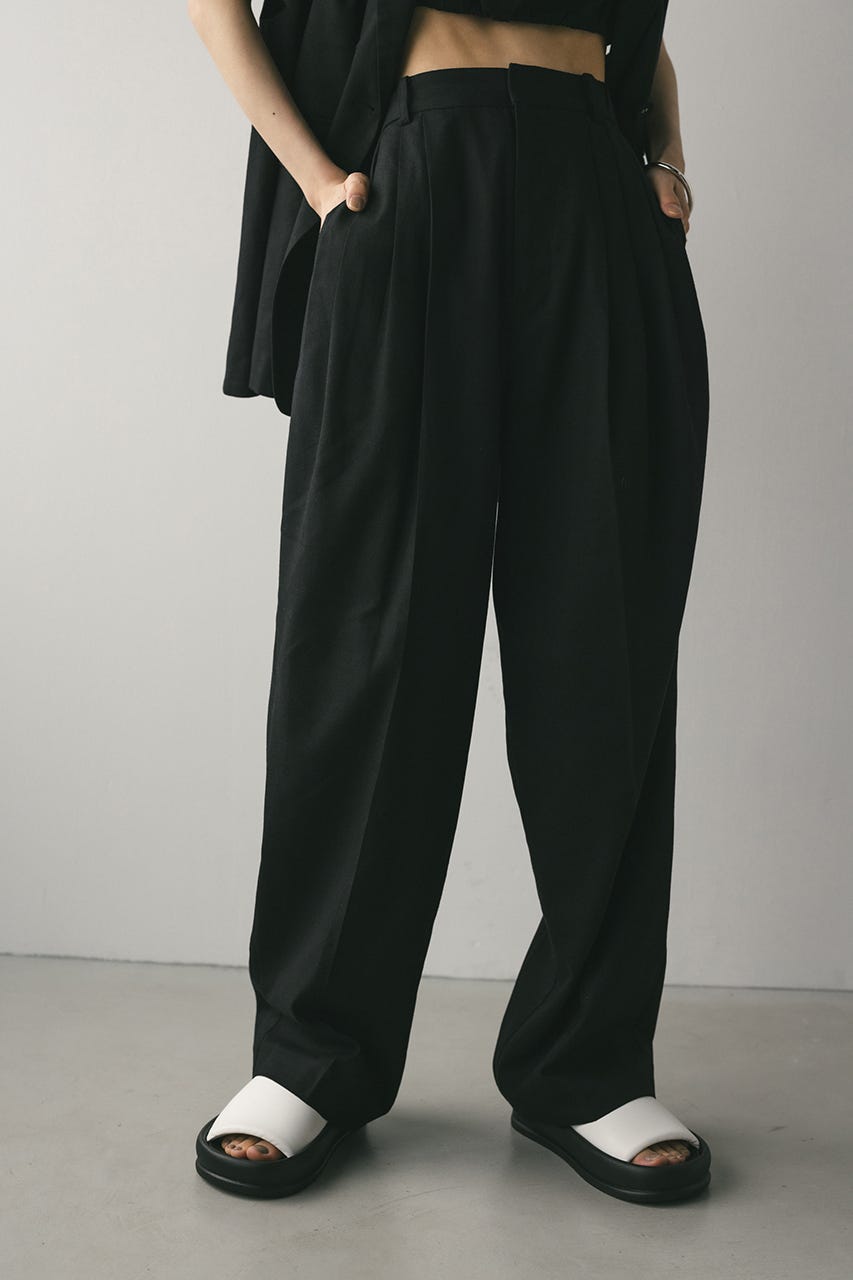 リネンミックスタックパンツ BLK M