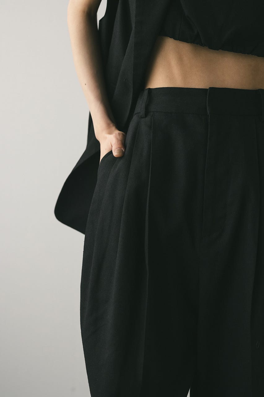 リネンミックスタックパンツ BLK M