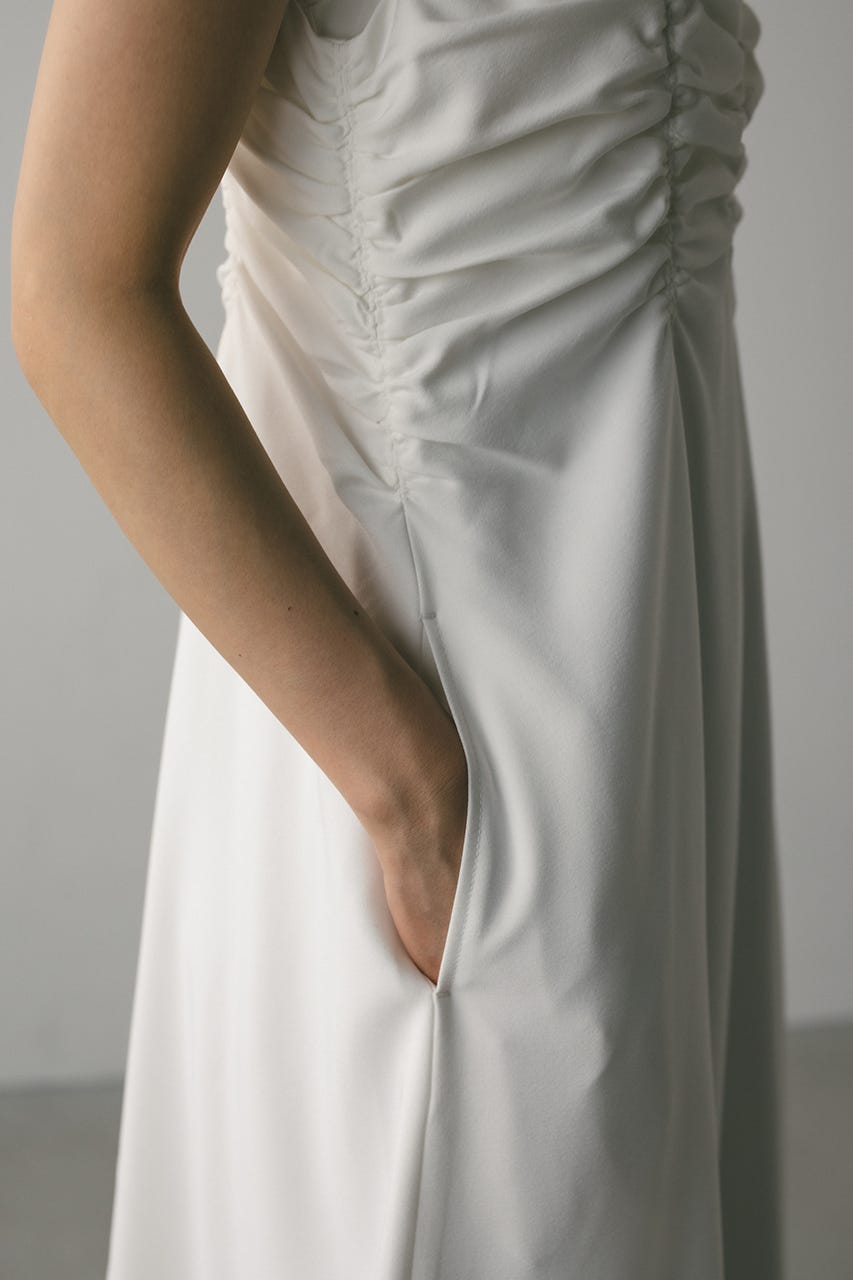 シャーリングギャザーワンピース WHT M