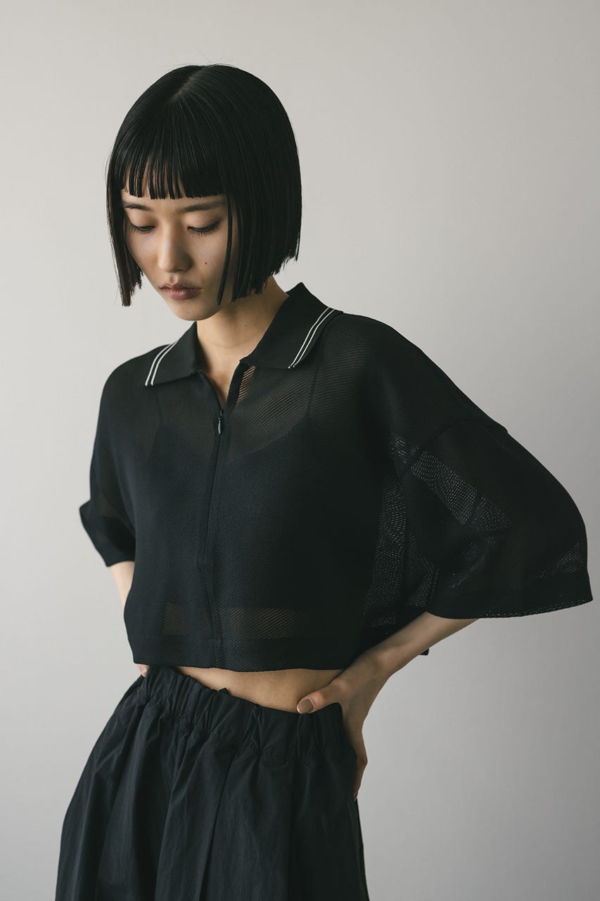 ラインカラーメッシュトップ BLK FREE