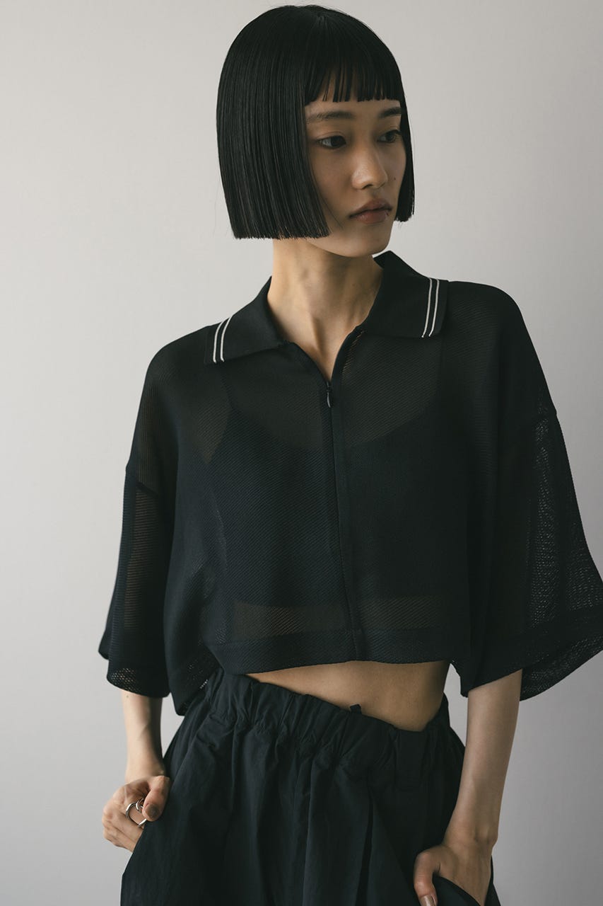 ラインカラーメッシュトップ BLK FREE